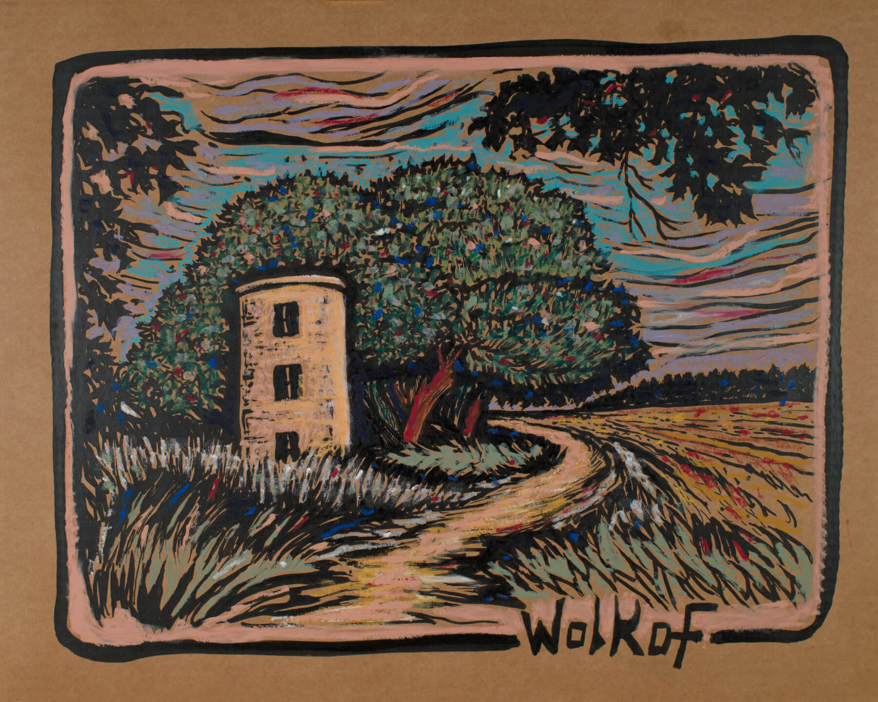 La Tour, ink and chalk on cardboard, 2026, 40 x 50 cm, Réf. 20260131